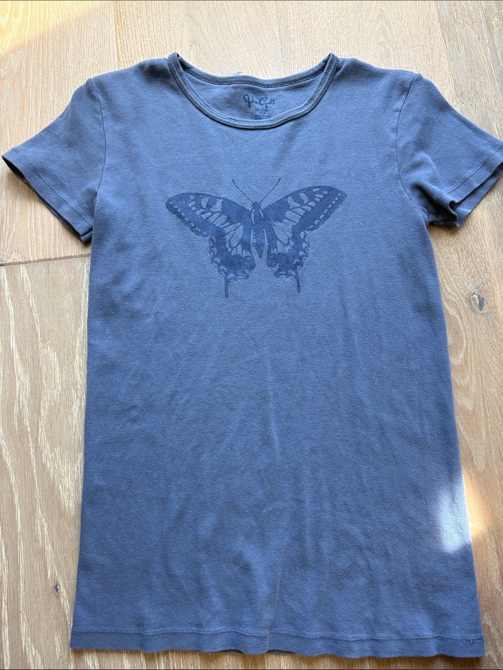 Brandy Melville Slate Blue Short Sleeve Tee with Butterfly